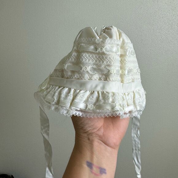 Vintage Heirloom Victorian Style NEW with tag White‎ Lace Baby Bonnet - Picture 7 of 9